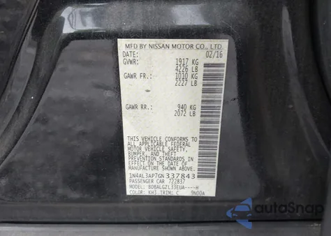 2016 Nissan Altima 2.5 S z USA, uszkodzony, nr VIN 1N4AL3AP7GN337843